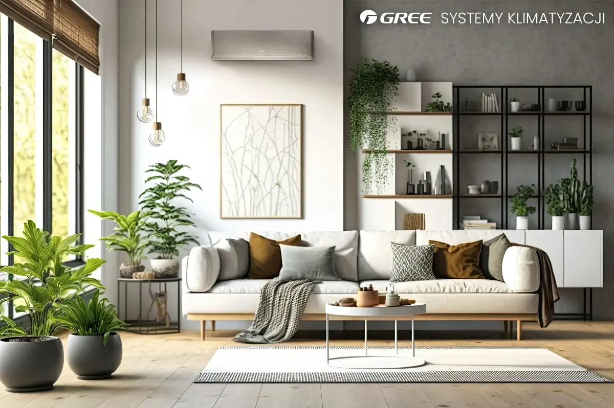 Aranżacja pomieszczenia z klimatyzacją Gree Airy Champagne